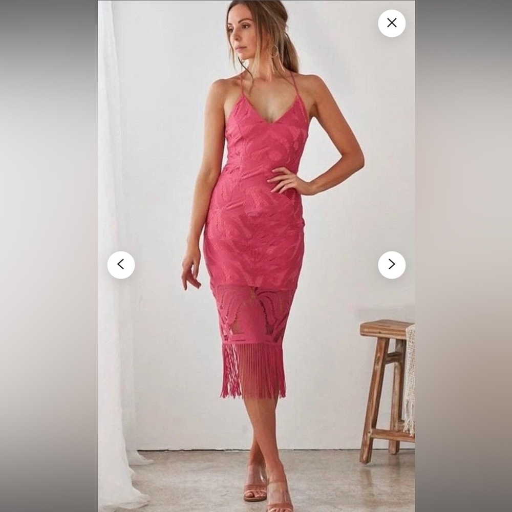 Hot Pink Lace Fringe Dress